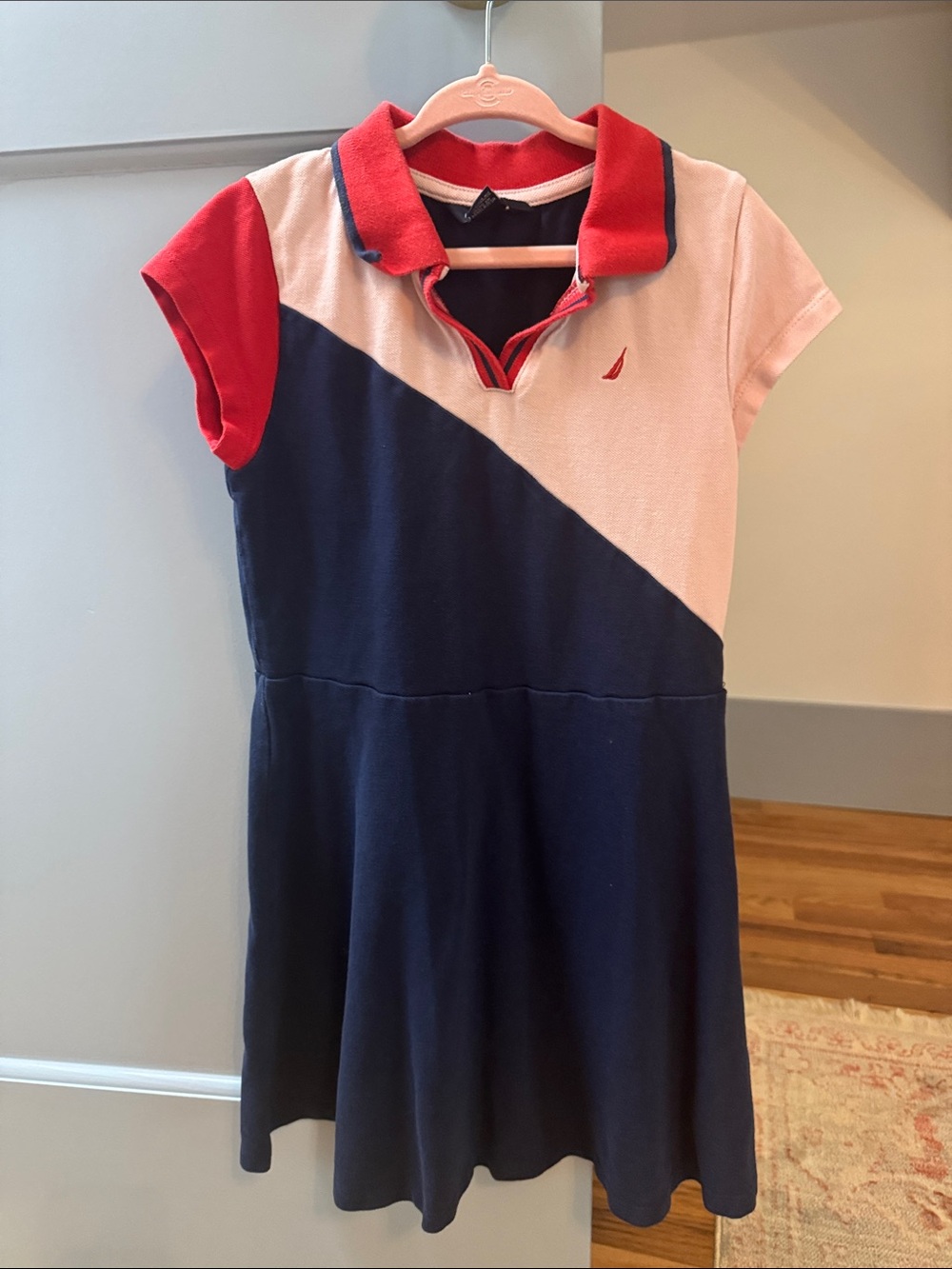 Nautica Colorblock Polo Dress in Navy, Light Pink & Red